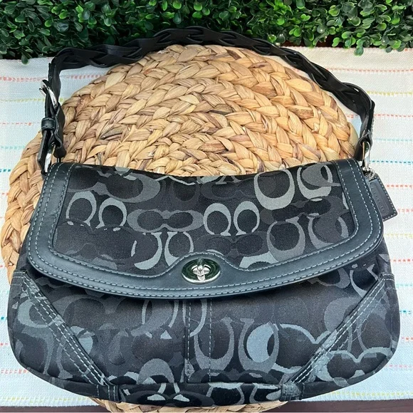 Black Coach Women's Optic Signature Canvas | Chelsea Shoulder Bag Braided Strap - Picture 3 of 16